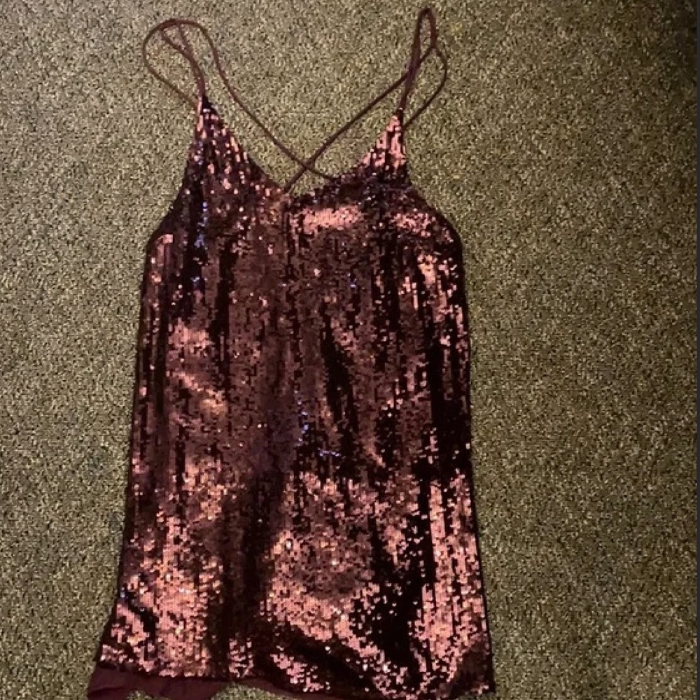 Free People Sparkly Sequin Plum Mini Shift Dress - Picture 3 of 3